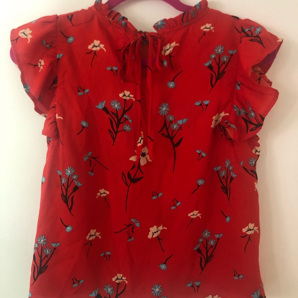 Red Ruffle Floral Blouse - Picture 2 of 3